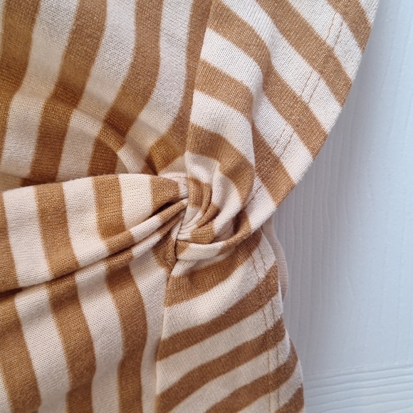 Cream and tan striped shirt with twist front - Picture 2 of 7